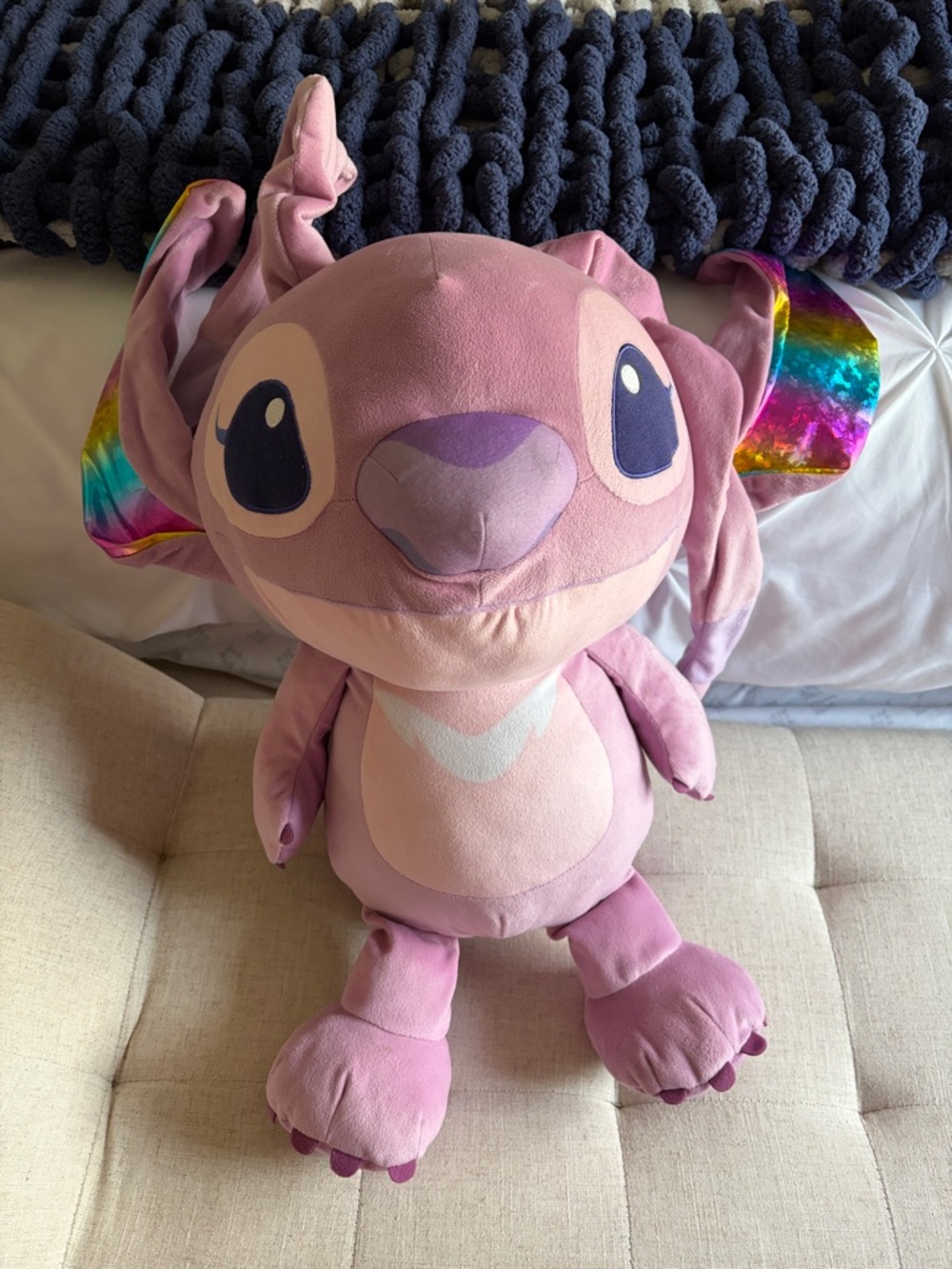 Big Disney Pink Angel Plush with Rainbow Ear Accents